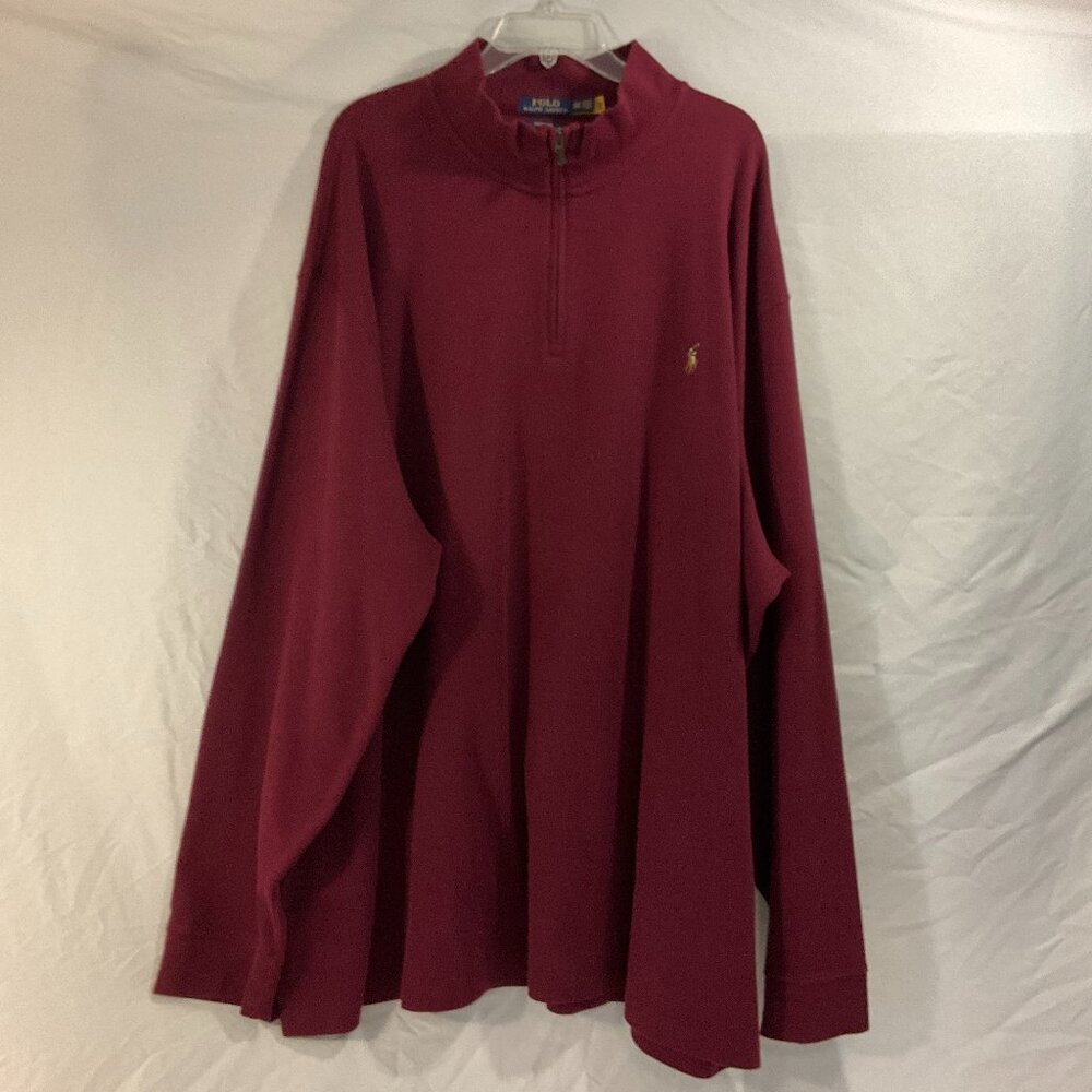 Polo Ralph Lauren Men's Burgundy 100% Cotton 1/4 zip Pullover Sweater Sz 4XLT